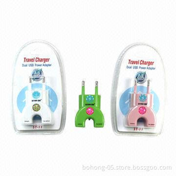 Mini U-shape USB car charger with four connectors, MOQ is 500pcs per each color